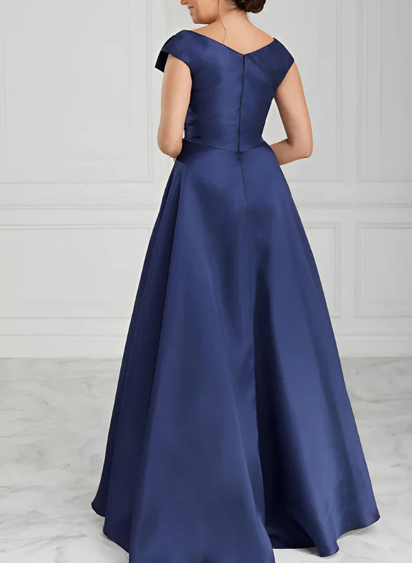 A-Line V-Neck Satin Mother Of The Bride Dresses Elegant Evening Dress