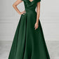 A-Line V-Neck Satin Mother Of The Bride Dresses Elegant Evening Dress