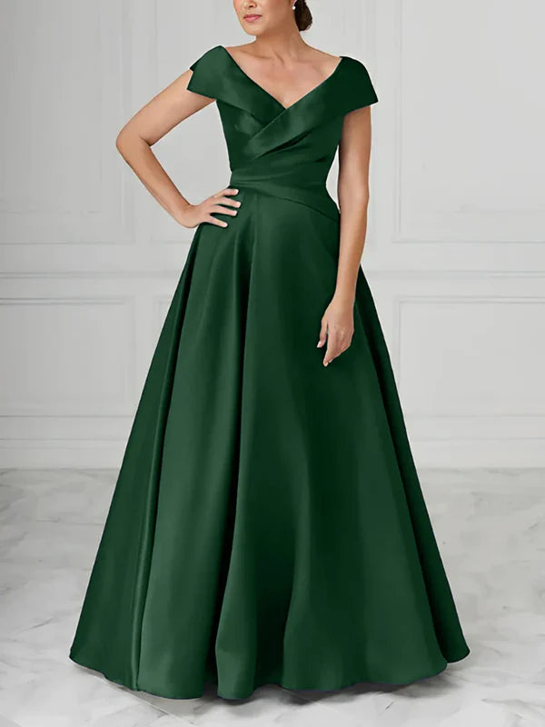 A-Line V-Neck Satin Mother Of The Bride Dresses Elegant Evening Dress
