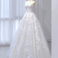 A-Line Tulle Lace ivory Long Prom Dress Formal Dress Off Shoulder Wedding Dress