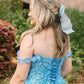 Blue Off the Shoulder Ruffle Tiered Tulle Long Prom Dresses with Appliques Beautiful