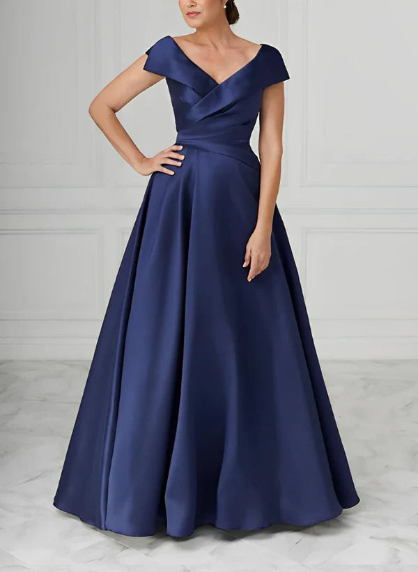 A-Line V-Neck Satin Mother Of The Bride Dresses Elegant Evening Dress