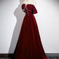 A-Line Velvet Burgundy Long Prom Dress Formal Dress Off Shoulder Elegant Evening Dress december wedding guest dress