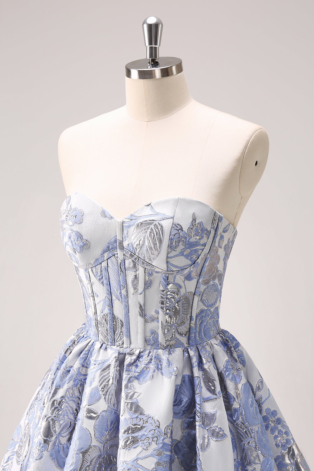A Line Blue Corset Strapless Ruffles Floral Short Homecoming Dress Sexy Party Dress