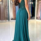 A-Line Chiffon Beaded Spaghetti Strap Long Evening Dress With Slit Sexy Party Dress