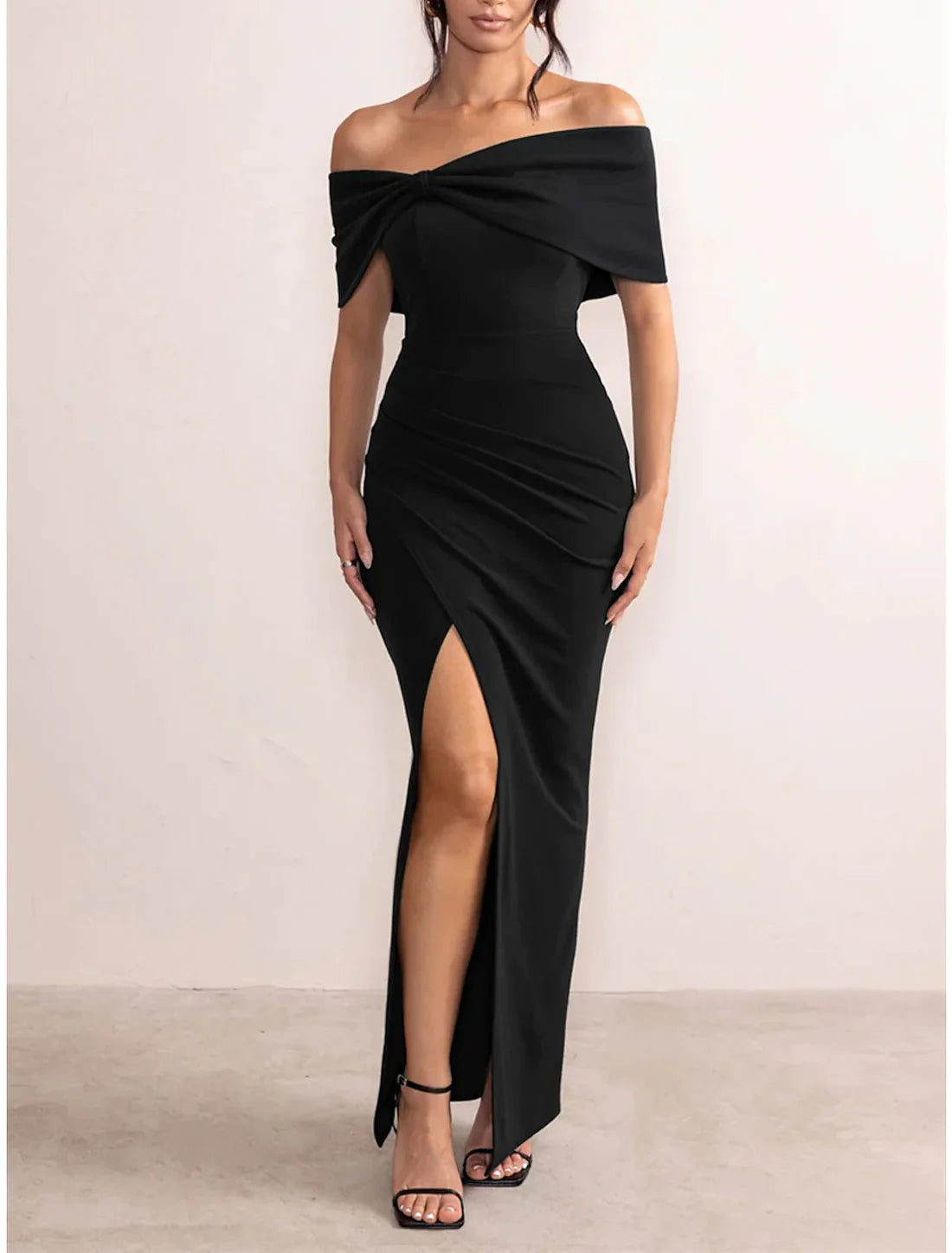 Women's Black Dress Prom Dress Party Dress Long Dress Maxi Dress Black Red Short Sleeve Plain Backless Summer Off Shoulder Elegant Wedding Guest Evening Party Vacation