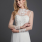 A-Line Wedding Dresses High Neck Court Train Chiffon Lace Long Sleeve Vintage Plus Size Backless with Lace