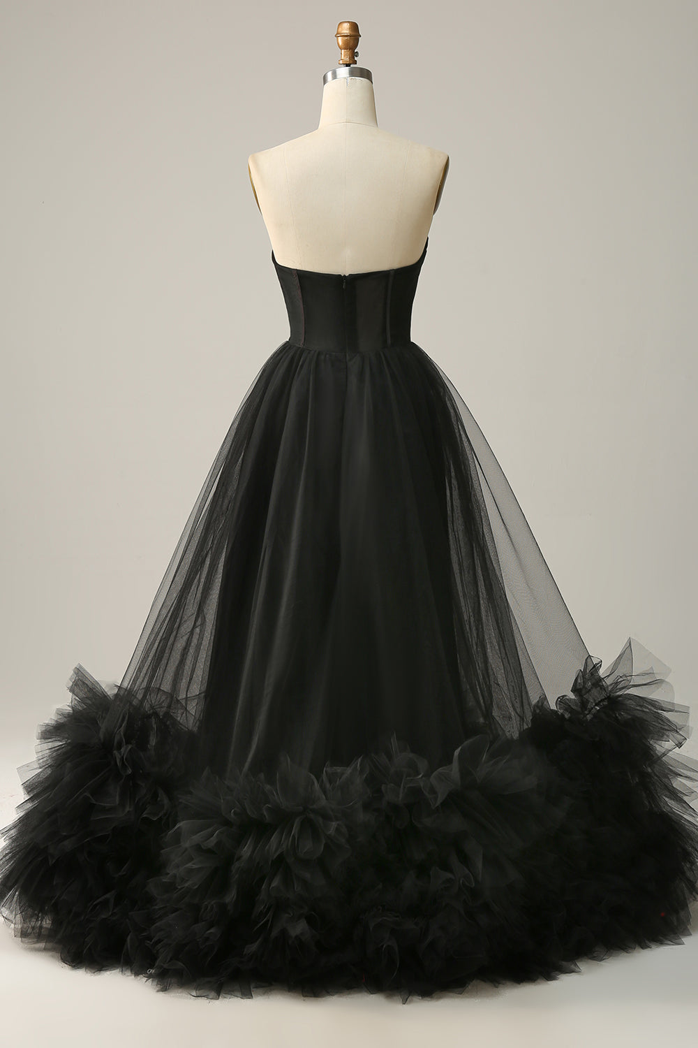 A Line Sweetheart Black Corset Prom Dress with Ruffled Off Shoulder Sexy Evening Dress