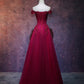 Beautiful Wine Red Tulle Sweetheart Long Prom Dress A-line Party Dress Elegant Evening Dress