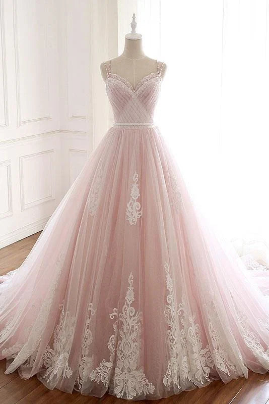A Line Straps Tulle Lace Appliques Prom Dresses Off Shoulder Floor Length Beautiful