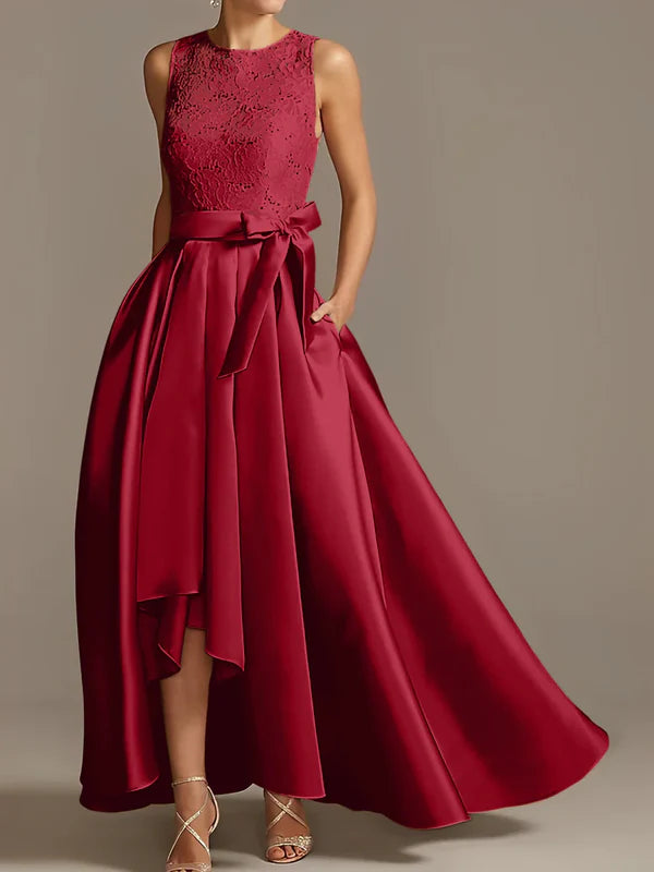 A-line/Princess collar sleeveless pleated lace mother of the bride dress Evening Dresses With Bow