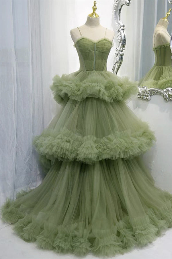 A-line Sweetheat Pleated Tulle Prom Dress Green Floor Length Beautiful