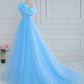 Elegant Prom Dresses Off The Shoulder Tulle A Line Slit With Flowers Floor Length Solid Color