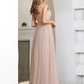 A-Line Plunging Neck Floor Length Tulle Bridesmaid Dress with Appliques Beautiful