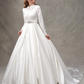 Ball Gown Wedding Dresses High Neck Satin Long Sleeve Glamorous Sparkle & Shine with Bowknot Sash Ribbon