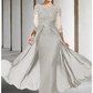 Mother of the Bride Dress Elegant Sparkle & Shine Jewel Neck Asymmetrical Floor Length Chiffon Lace 3/4 Length Sleeve with Sequin