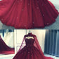 Glam Ball Gown Quinceanera Dress Lace Applique Beaded Cape Wine Red Formal Dress Party Gowns Prom Dress