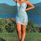 Glitter Sheath Spaghetti Straps Lace Applique Homecoming Dress V-neck Sexy