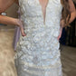Glitter Sheath Spaghetti Straps Lace Applique Homecoming Dress V-neck Sexy