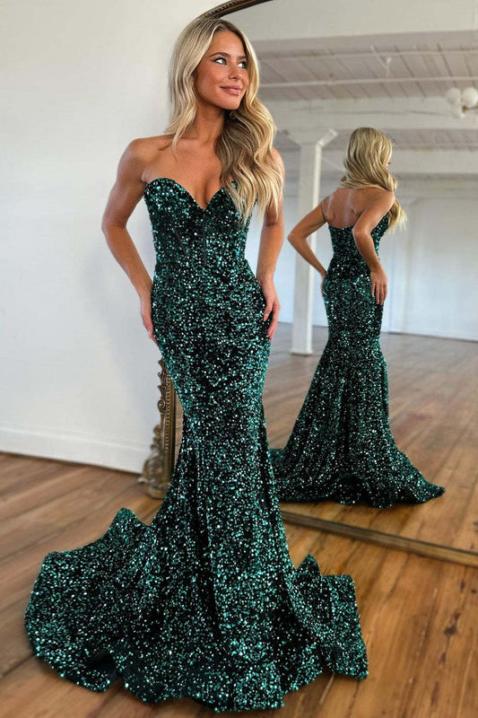 Glitter Sequin Mermaid Sweetheart Long Prom Party Dress