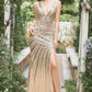 Sparkly Golden Mermaid Deep V Neck Long Prom Dress with Silt Sexy Evening Dresses