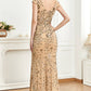 Burgundy Mermaid Long Appliqued Prom Dress Sparkly Evening Dresses
