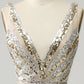 Sparkly Golden V-Neck Sequins Long Prom Dress Sexy