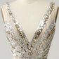 Sparkly Golden Mermaid Deep V Neck Long Prom Dress with Silt Sexy Evening Dresses