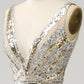 Sparkly Golden Mermaid Deep V Neck Long Prom Dress with Silt Sexy Evening Dresses