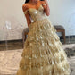 Gorgeous Gold A-Line Off The Shoulder Lace Up Long Prom Dress
