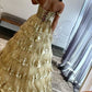 Gorgeous Gold A-Line Off The Shoulder Lace Up Long Prom Dress