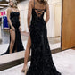 Spaghetti Straps Mermaid Prom Dresses Long Ball Gown Sparkly Sequin Tulle Formal Evening Party Gowns