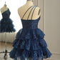 Gorgeous One Shoulder Sequin Prom Dresses Layers Short Homecoming Dresses Sparkly
