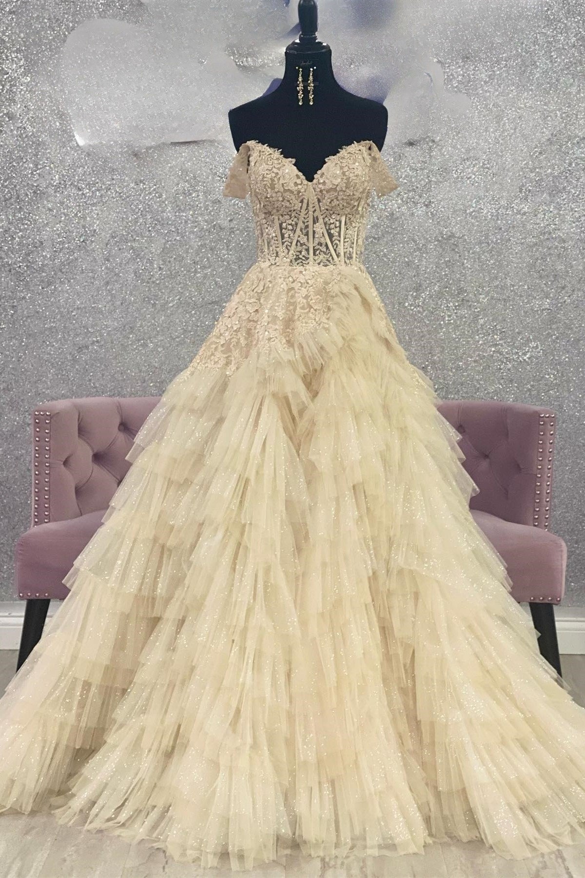 Gorgeous Tulle Tiered Off The Shoulder Gradient Prom Dress With Appliques Beautiful