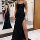 Spaghetti Straps Mermaid Prom Dresses Long Ball Gown Sparkly Sequin Tulle Formal Evening Party Gowns