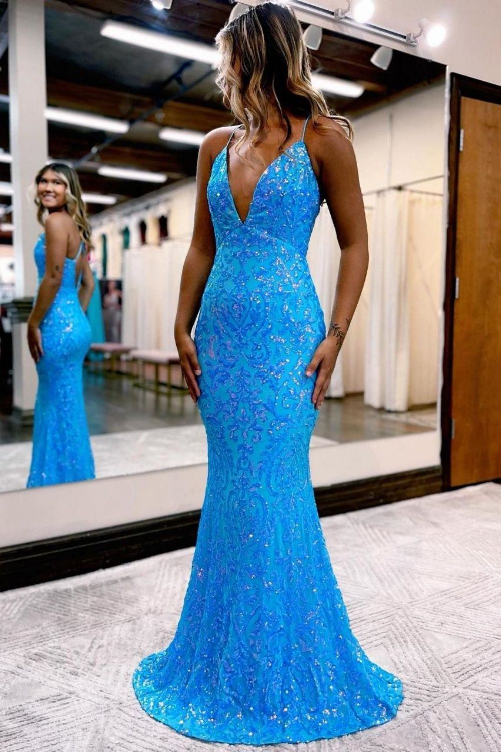 Gougeous Deep V-Neck Mermaid Long Prom Dress