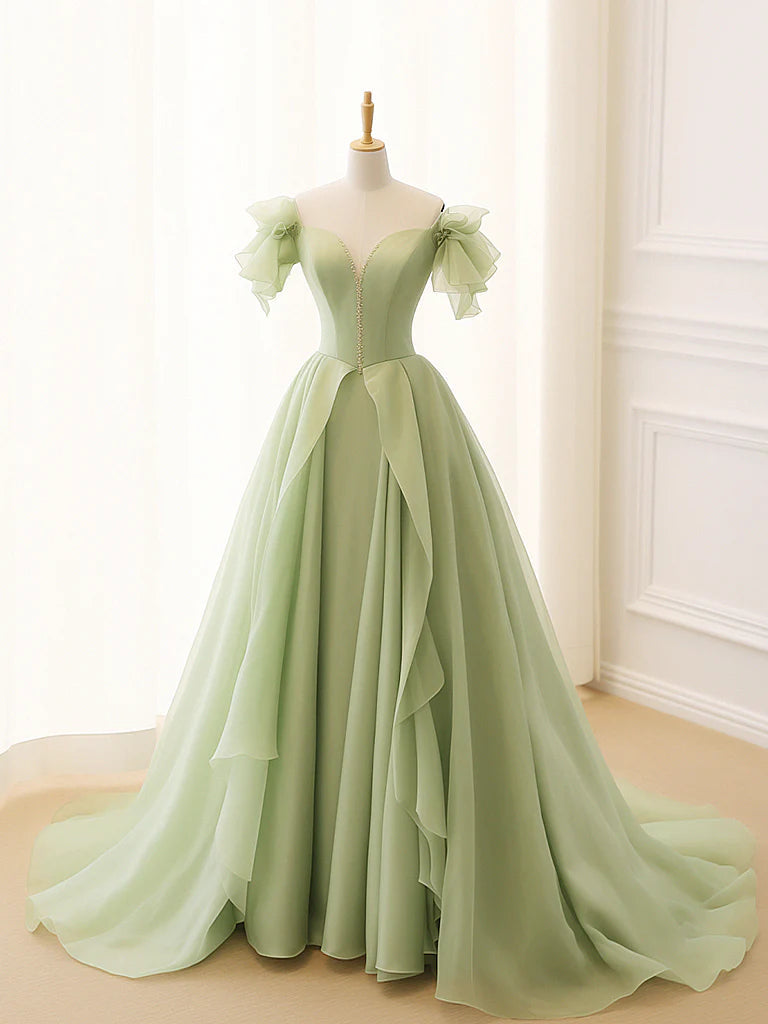 A-Line Tulle Long Prom Dress Pure Color