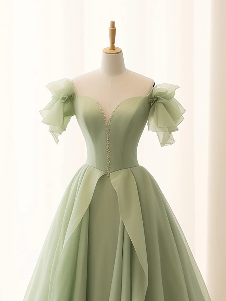 A-Line Tulle Long Prom Dress Pure Color