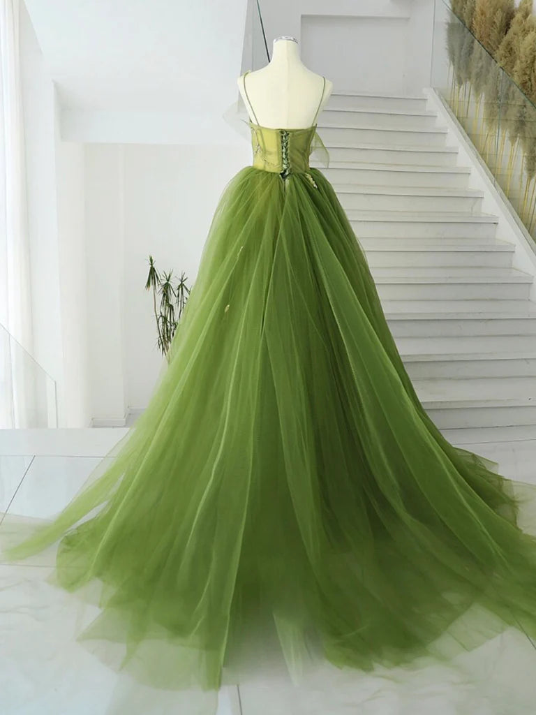 A-Line Tulle Long Prom Dress Pure Color