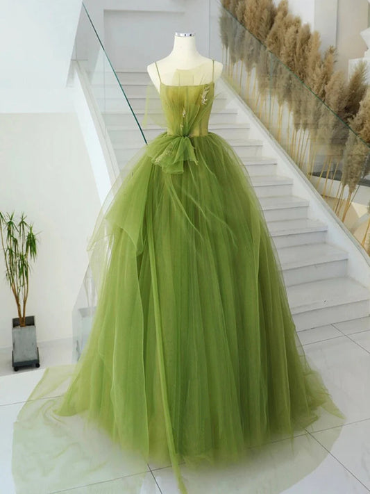 A-Line Tulle Long Prom Dress Pure Color