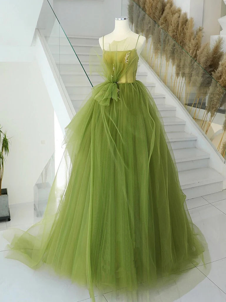 A-Line Tulle Long Prom Dress Pure Color