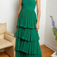 Strapless Emerald Green Ruffle Multi-Layer Long Prom Dress Off Shoulder