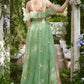 A-Line V-Neck Spaghetti Straps Embroidery Grey Blue Long Prom Dress with Slit Sexy