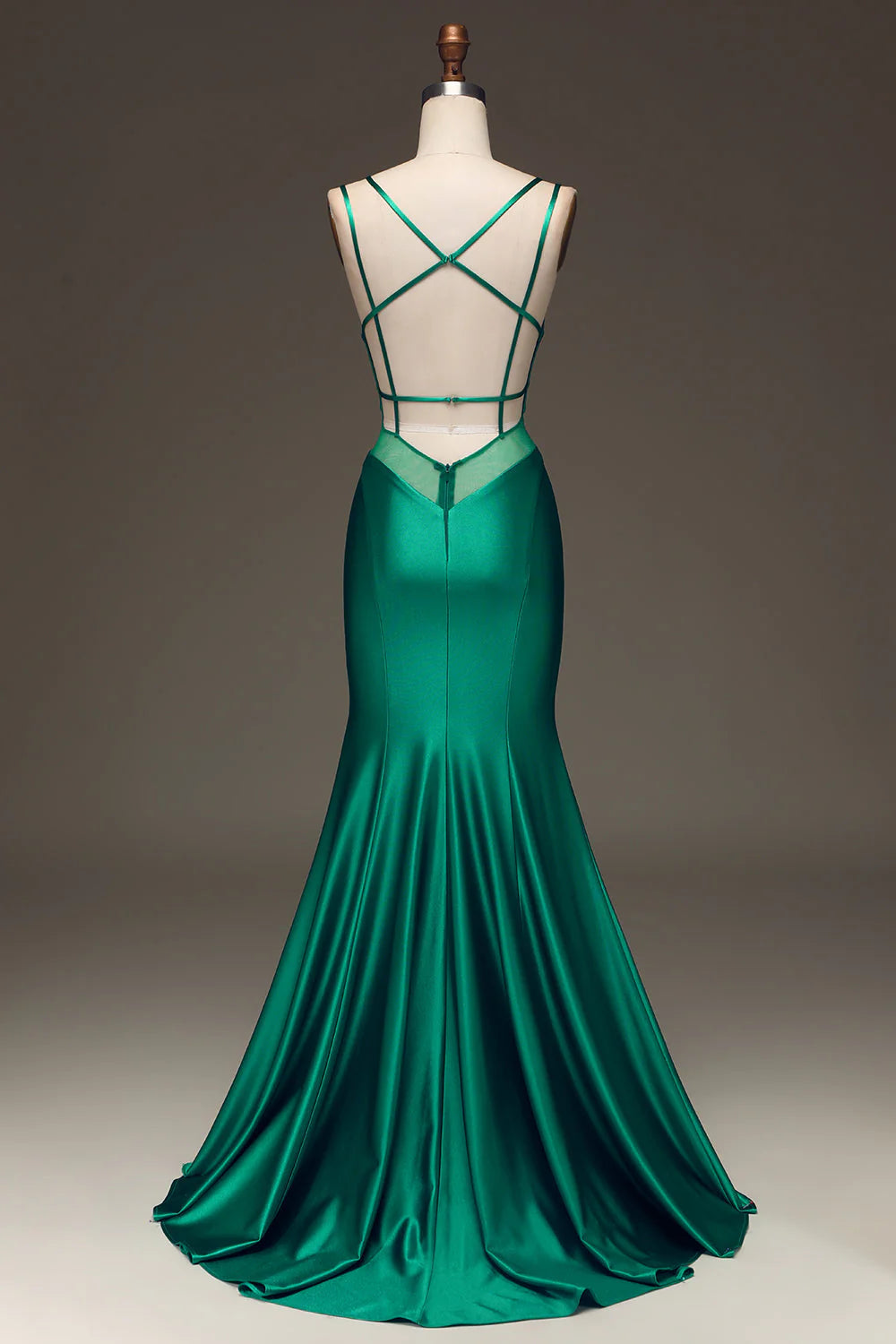 Green Mermaid Prom Dress with Lace-up Back V-neck Satin Sexy