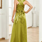 Sparkly Green Sheath Long Satin Prom Dress Sexy Evening Dresses