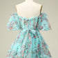 Off the Shoulder A Line Printed Cute Homecoming Dress Beautiful Short Sexy