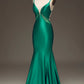 Green Mermaid Prom Dress with Lace-up Back V-neck Satin Sexy