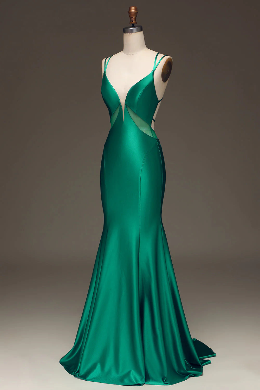 Green Mermaid Prom Dress with Lace-up Back V-neck Satin Sexy