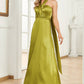 Sparkly Green Sheath Long Satin Prom Dress Sexy Evening Dresses