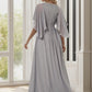 Deep V Neck Lace Bodice Long Flowy Evening Dress Sexy